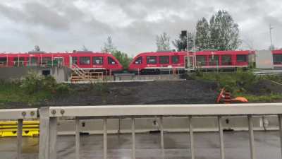 Snapshot of coupled Alstom Coradia LINT trainsets in testing - May 16, 2022